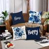Blue Flower Decorative Pillowcase, Ultra-soft Polyester Material Living Room Sofa Back Car Pillowcase Home Decoration