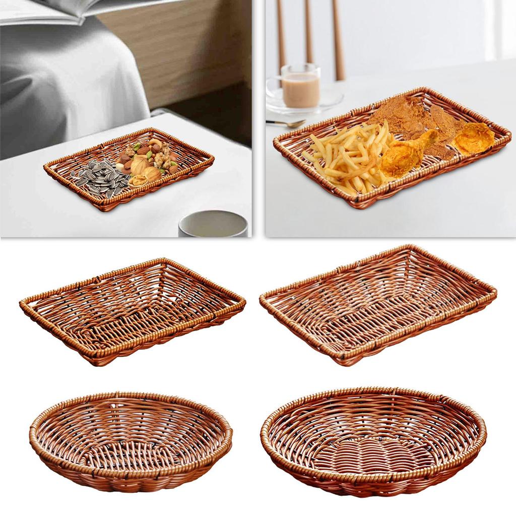 Braided Fruit Hand Woven Serving Tray Organizer Imitation Rattan Basket for Kitchen