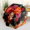 Floral Crown Afro Woman Art PrintUmbrella with Cute Design,Portable 3-Fold Compact Umbrella for Men&Women,Valentine's Day Mother's Day Hallo