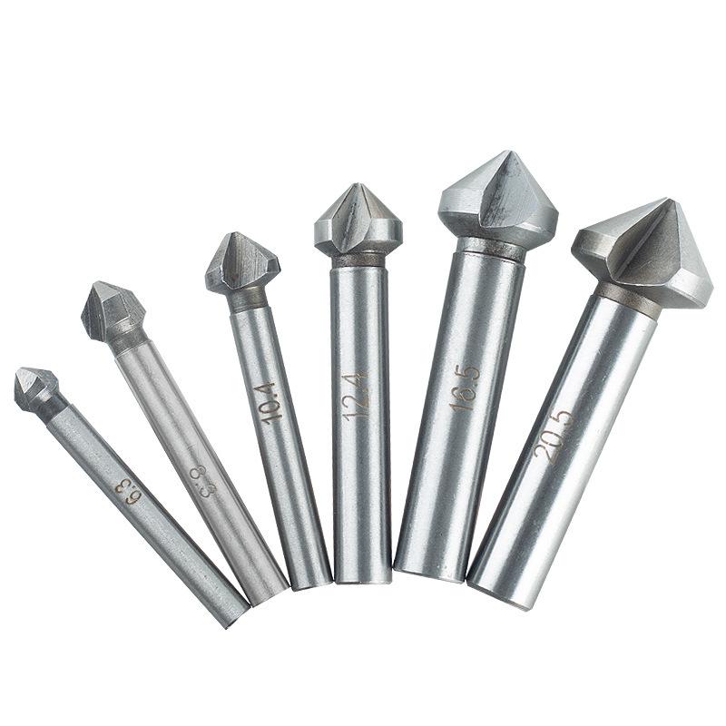 6-Piece Titanium-Plated Hex Handle Chamfering Knife & 3-Piece Hole Reamer Set (12mm, 16mm, 19mm) for Woodworking Countersink