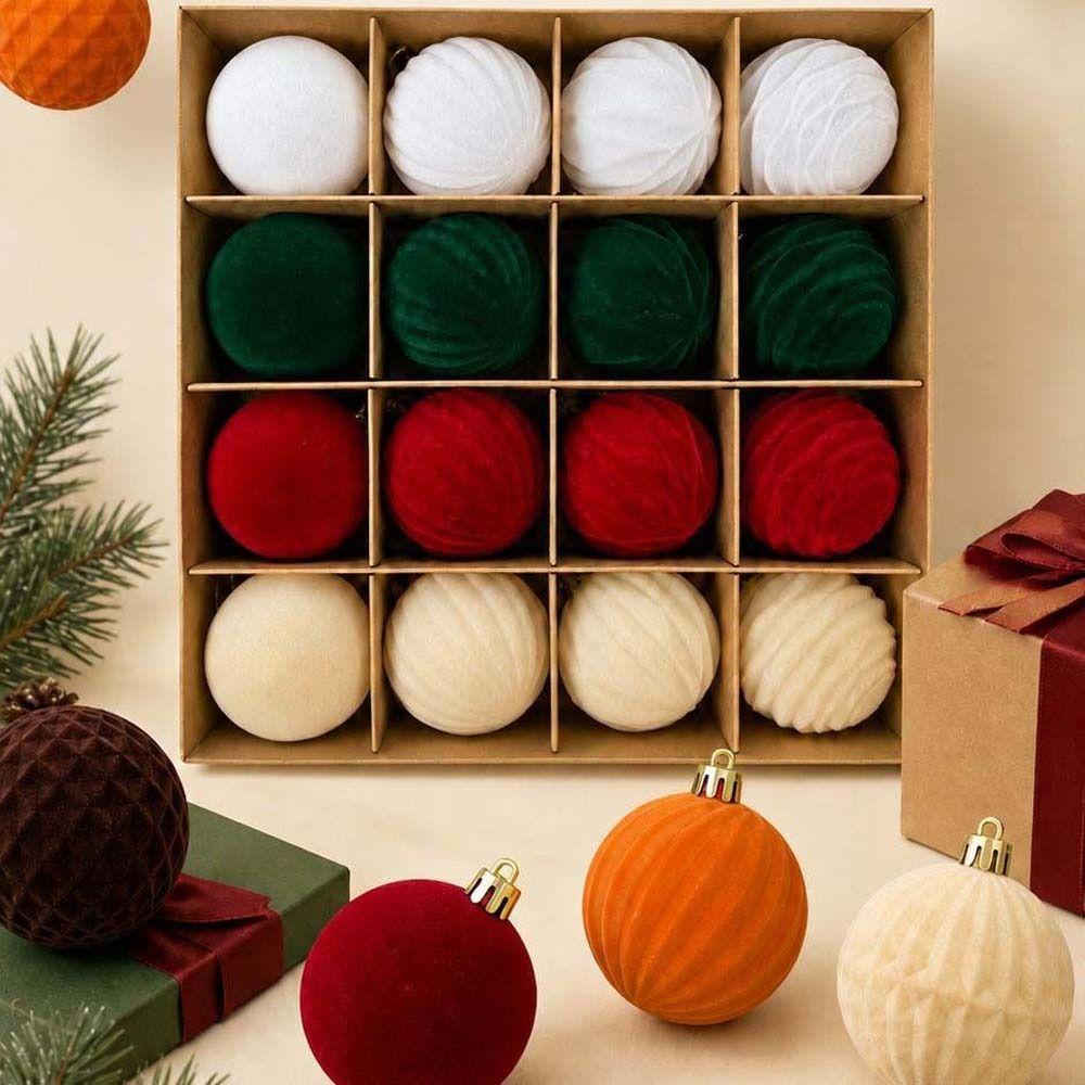 Shatterproof Plastic Velvet Christmas Balls Multi Texture 6cm Tree Ornaments Xmas Gift