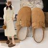 New Velvet Half Slippers Women's Autumn and Winter Retro One-pedal Women's Shoes Thick-soled Heightening Bag Head Drag