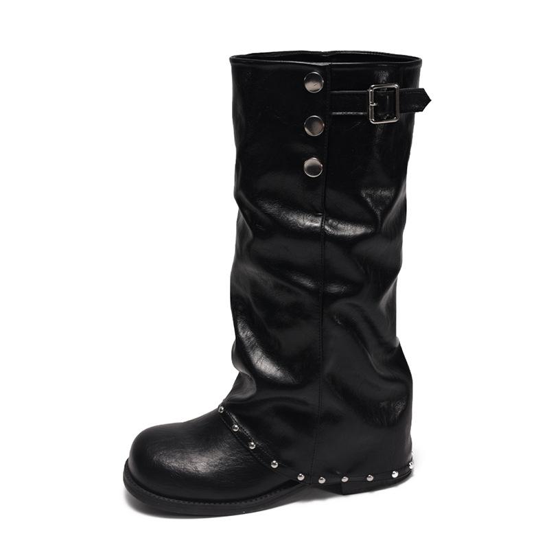 Retro white high-end thick-heeled boots children's autumn 0000 new models with skirts, thin knights, trousers, boots, boots