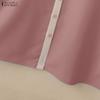 ZANZEA Women Splice Turn Down Collar Casual Short Sleeve Shirt Dress
