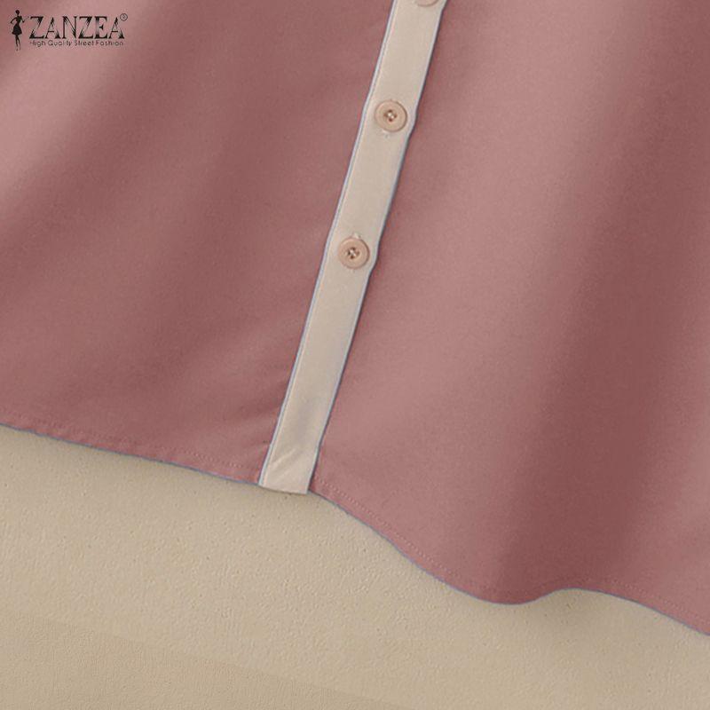 ZANZEA Women Splice Turn Down Collar Casual Short Sleeve Shirt Dress