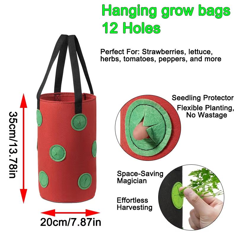 Reusable Hanging Strawberry Grow Bags - Vertical Multi-Hole Planting Bag for Strawberries, Tomatoes & Herbs