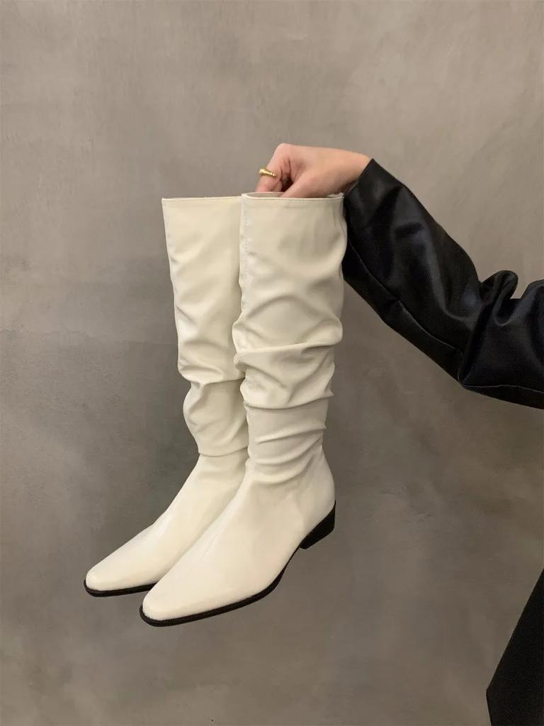 Fashion Women's Boots Winter Pleated Long Leg Knight Boots Pointed Low Heel Comfort Fashion Outdoor Cold Resistant Fashion Boots
