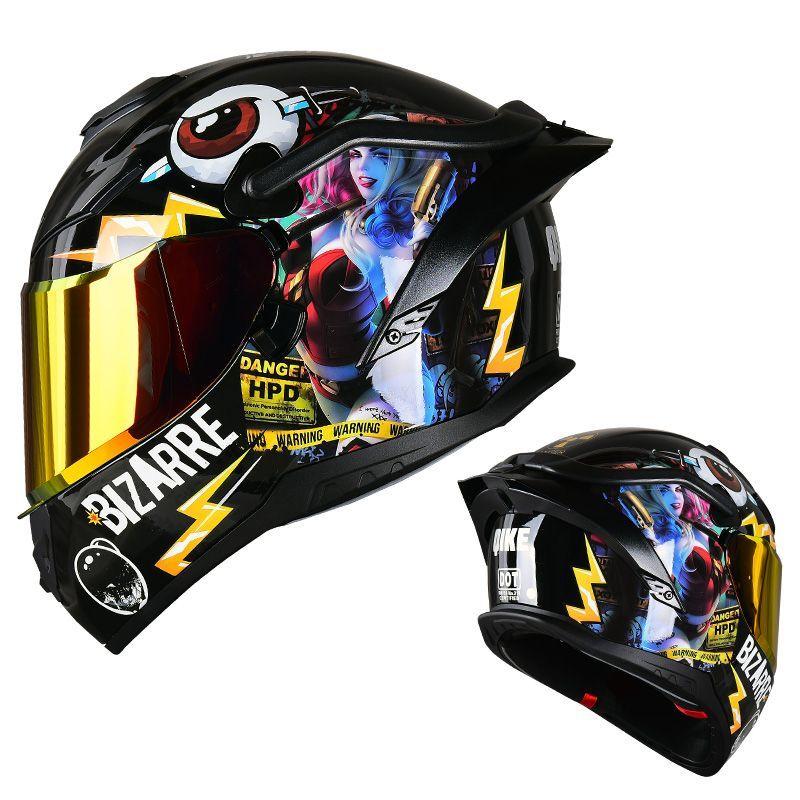Motorcycle Full Face Helmet Large Tail Fin and Double Lens Motorcycle Racing Full Coverage Safety Helmet Summer Cascos Para Moto