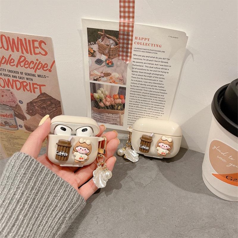Airpods 1 /2/3 Generation Shell Pendant Girl Coffee Bluetooth Headset Case Protective Case Airpods Pro Silicone