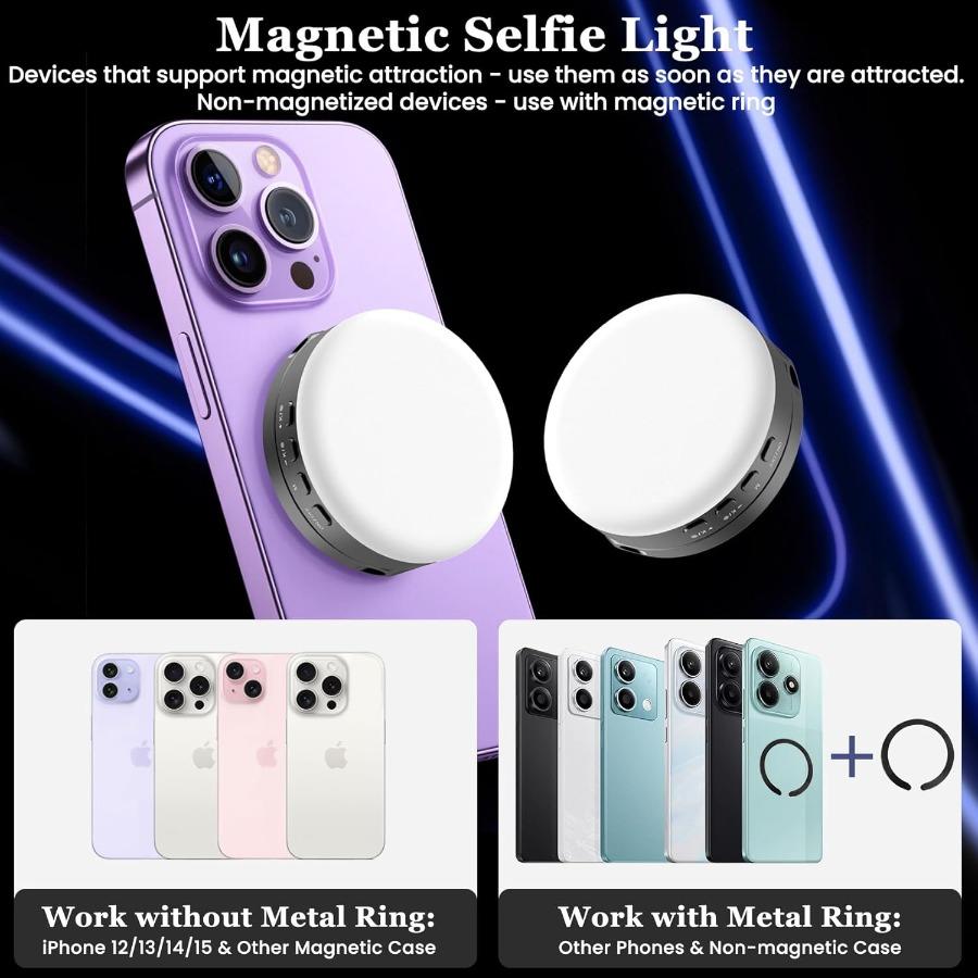 Magnetic Selfie LightPortable Selfie Ring Light for Phone iPhone LED Fill Light for Photography Video Makeup TikTok Vlog A1 Gre