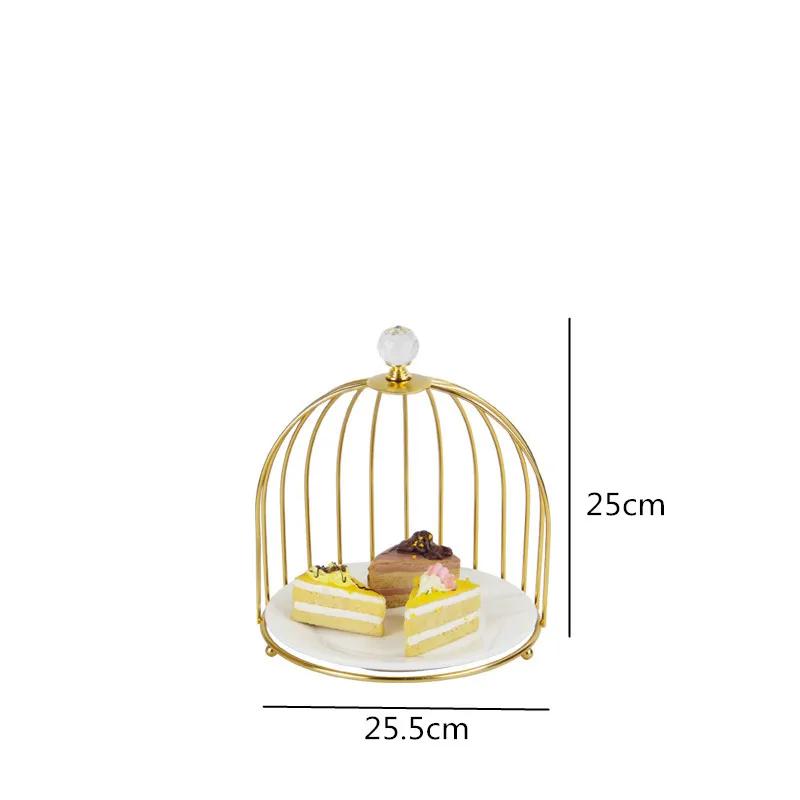 Birdcage Double Layer Cake Stand Wrought Iron Display Stand Ceramics Three-tier Fruit Tray Afternoon Tea Dessert Decorative Rack