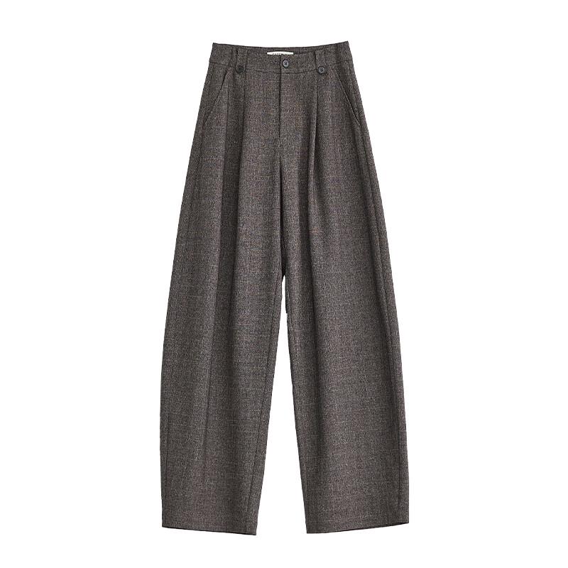 FAESSLIN Women's High-Waist Plaid Wide-Leg Suit Pants