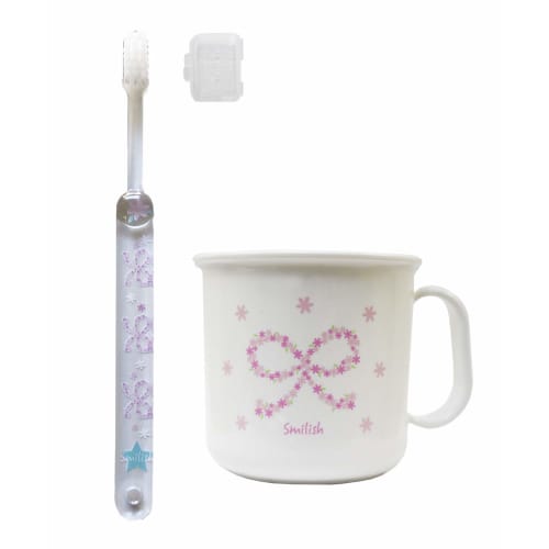 

Детская зубная щетка (с кепкой) и термостойкий набор чашек с цветочным узором с лентами