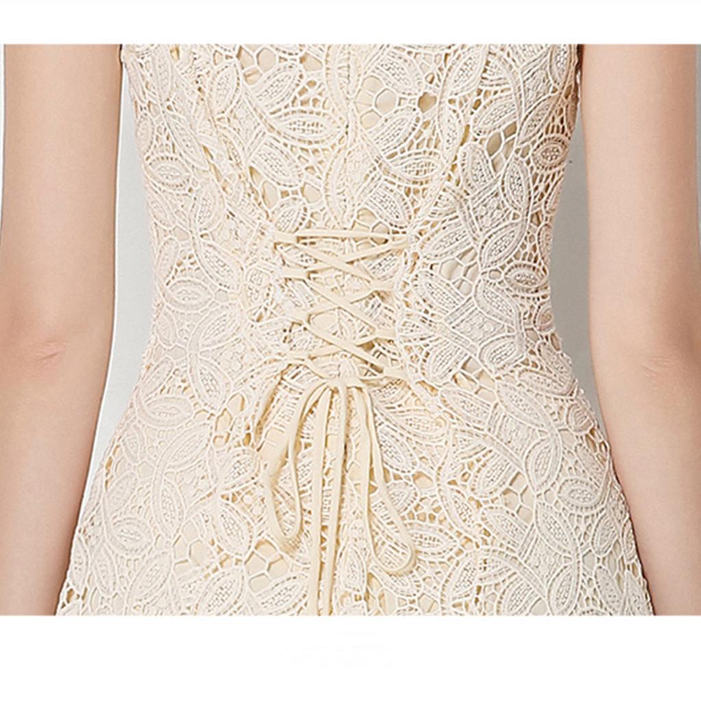 Elegant Sommer Heklet Broderi Blonder Lange Kjoler Dame   Sexy Tynn Stropp Kveldsfestkjole Vestidos De Fiesta