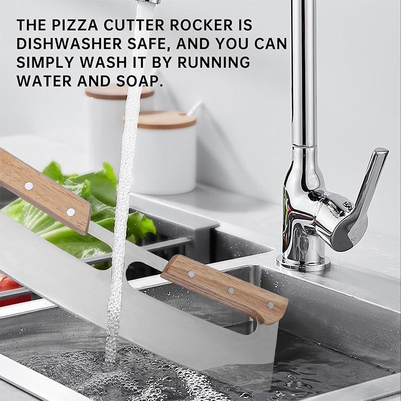 Stainless Steel Pizza Cutter Double Handed Pizza Knife with Safety Knife Sheath Wooden Handle Apple Pie Dispenser Dough Cutter