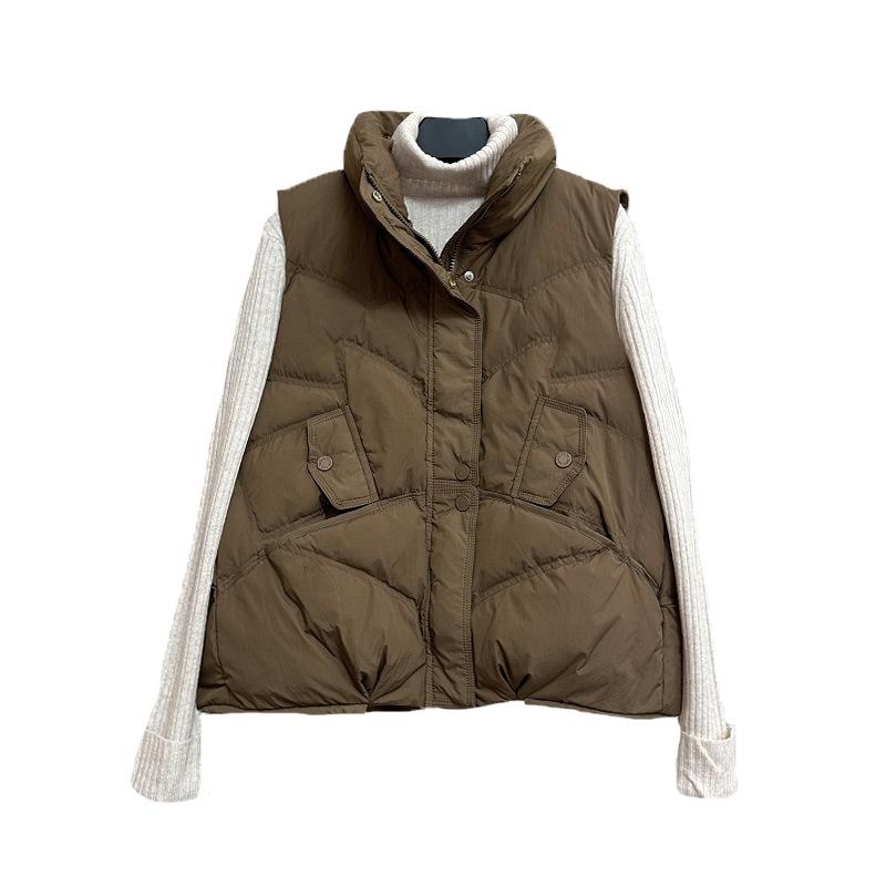 Fashion white duck down down vest women's stand-up collar 2024 winter new fashion stand-up collar loose outer wear foreign style vest