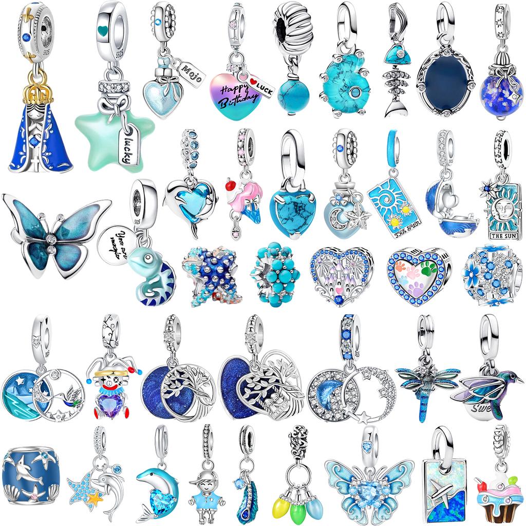 Original Copper Blue Charms Butterfly Flower Heart Fish Earrings Beads For Necklace Diy Bracelet Present Jewellery