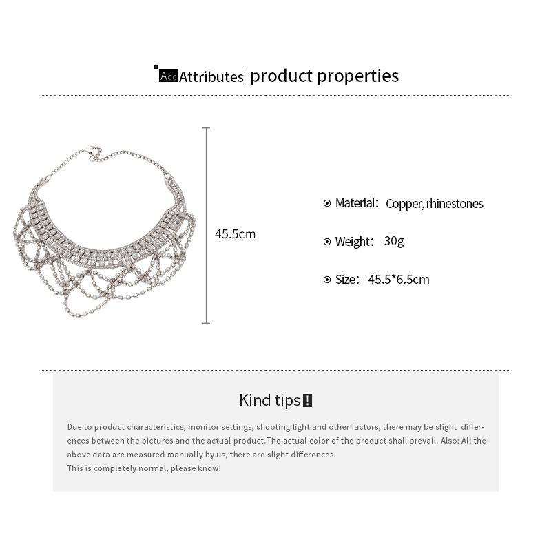 Elegant Rhinestone Lace Tassel Necklace - Multi-Layer Clavicle Accessory for Women