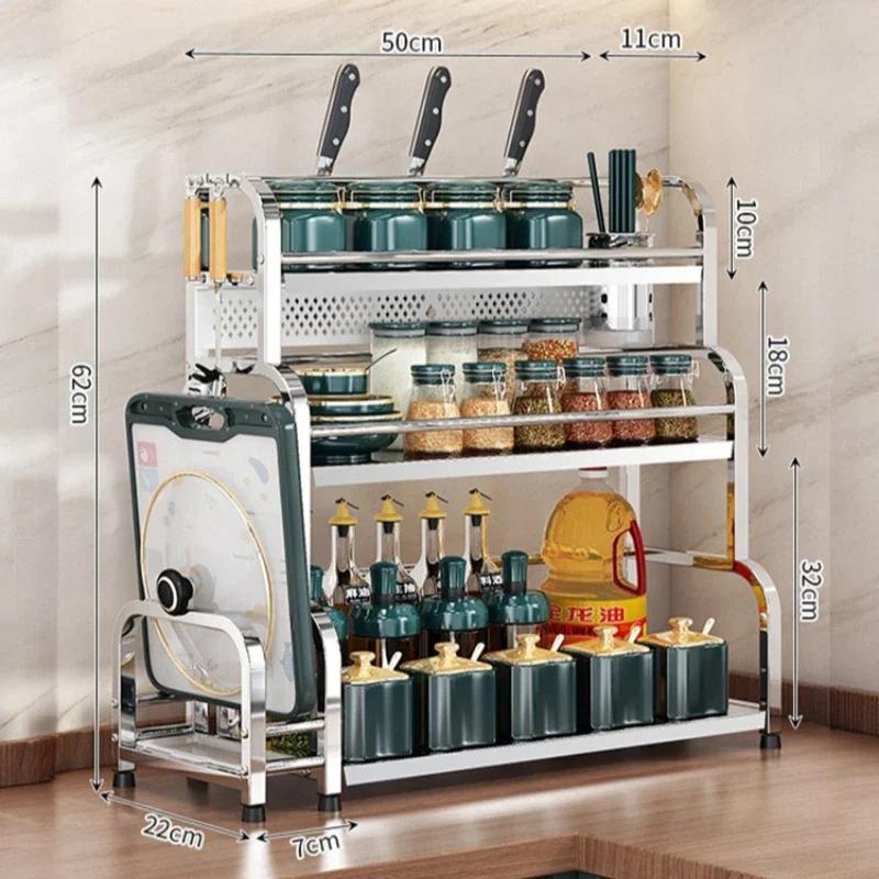 Kitchen Stainless Steel Storage Shelf Spice Seasoning Storage Rack Chopsticks Knife Holder Bar Organizer Home Kitchen Supplies