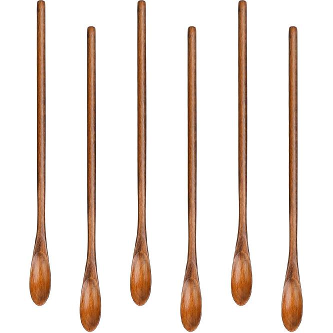 6 Pcs Small Wooden Coffee Spoons Long Handle Wooden Mixing Spoon, Mini Stirring Spoon Honey Spoons Tiny Mixing Spoon Wood Iced Tea Spoons Spoon for