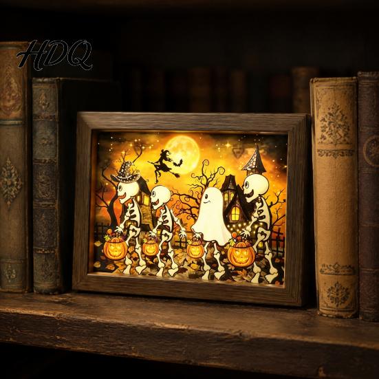 Gothic Style Bedroom Accessories Ghost Photo Frame Lamp Halloween Lighted Shadow Box Seasonal Shelf Accents Skeleton Table Centerpiece for