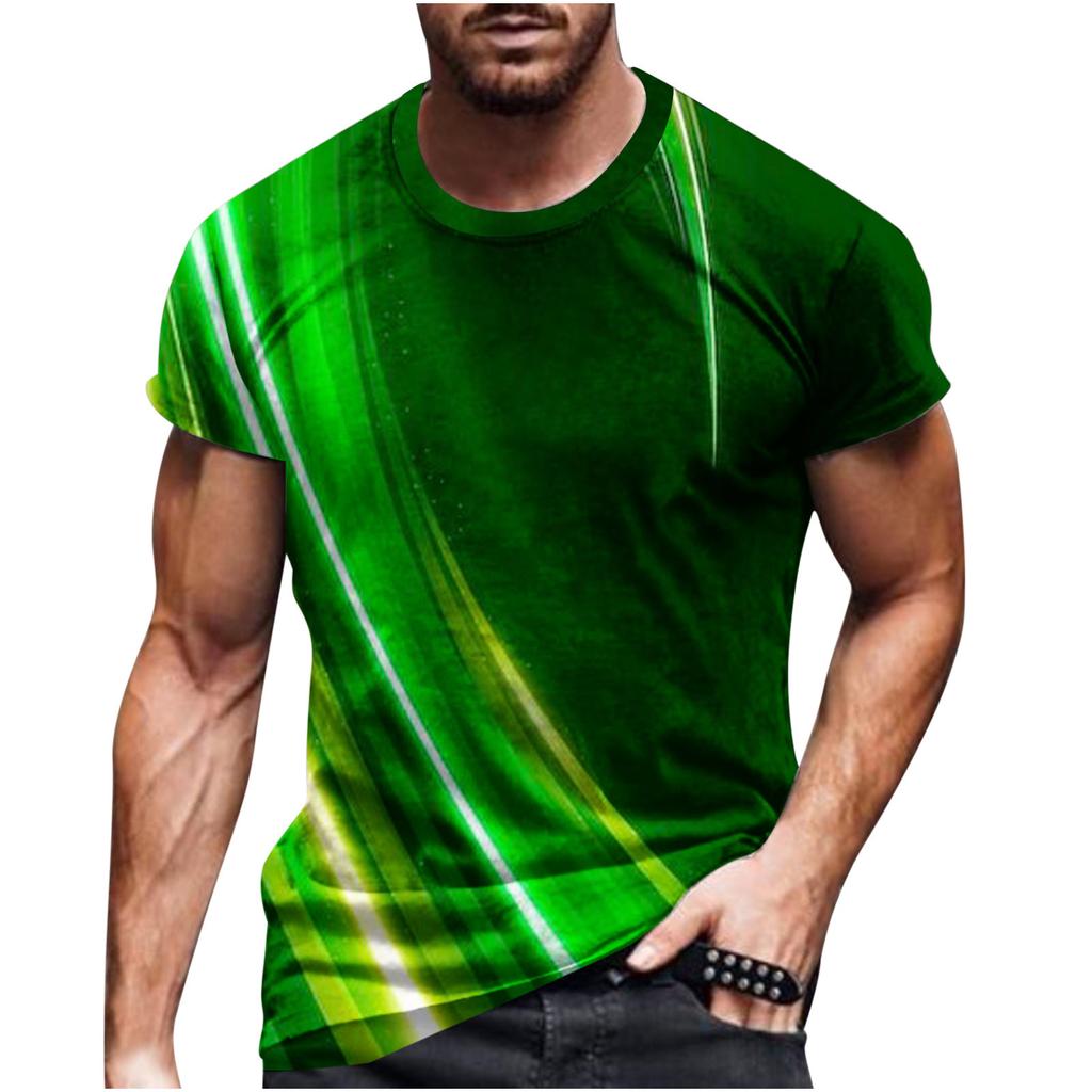 Summer Round Neck 3D Line Print Top Fashionable Casual Short Sleeved Men's T-shirts