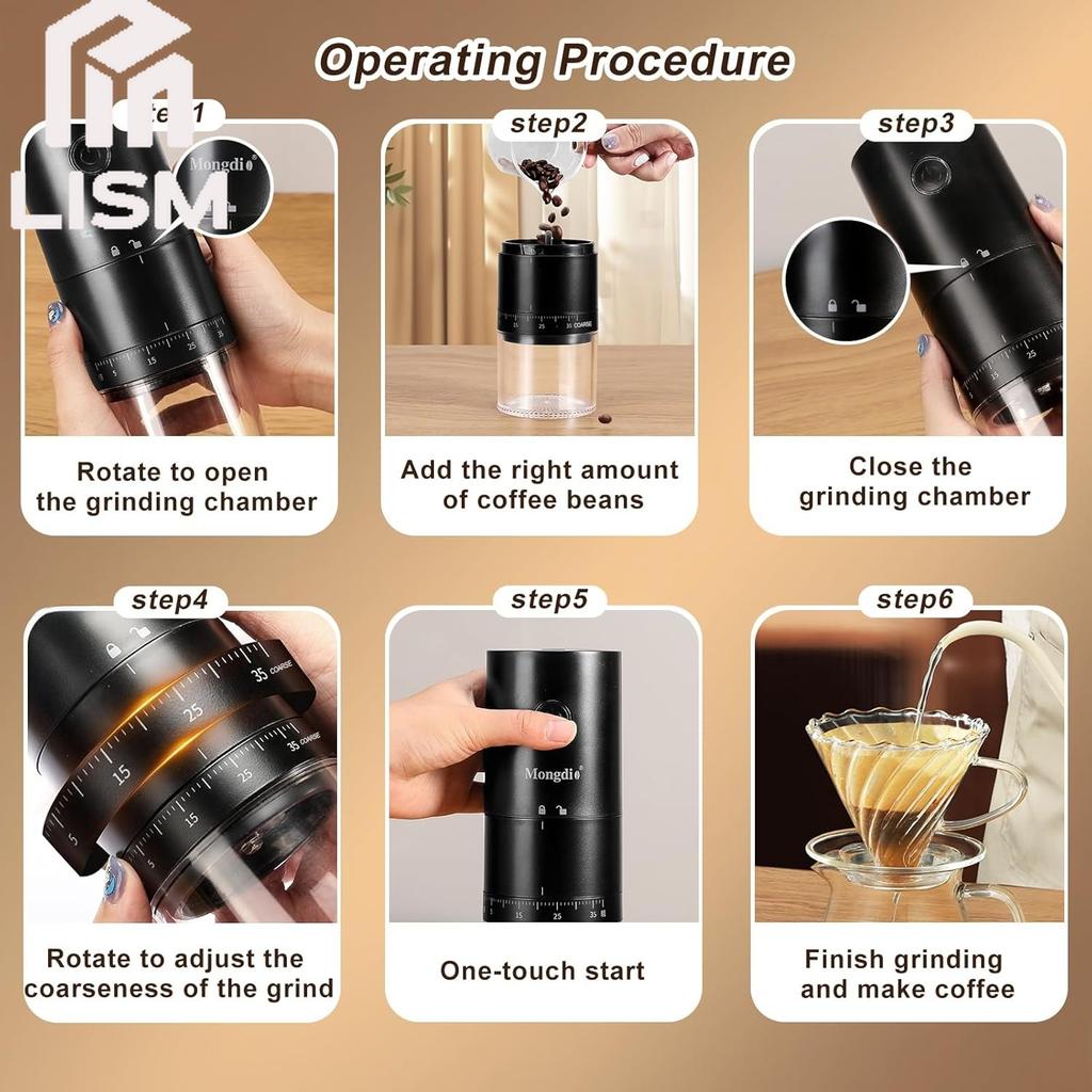 Portable Electric Coffee Bean Grinder with 38 Adjustable Settings Rechargeable Coffee Grinders for Home Use Coffee Grinder
