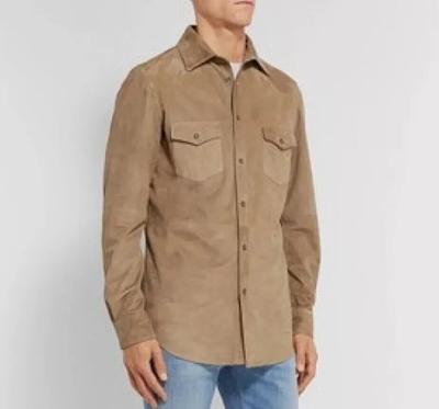 Herren Beige Echtes Weiches Wildlederhemd Handgefertigt Neu Lässig Modisch