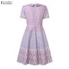 ZANZEA Women Summer Doll Collar Casual Short Sleeve Print Dress