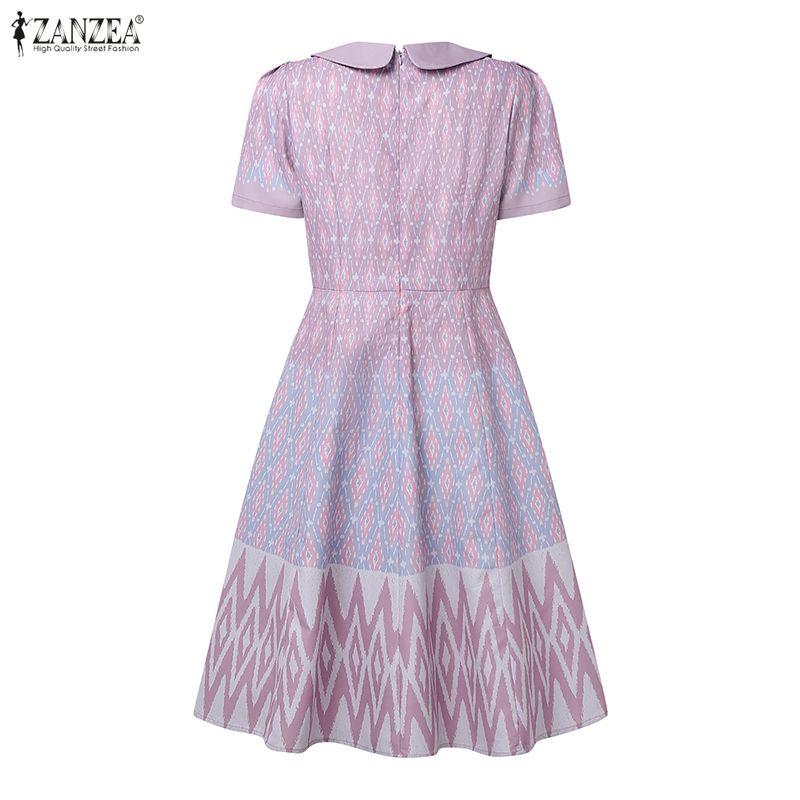 ZANZEA Women Summer Doll Collar Casual Short Sleeve Print Dress