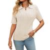 Women Cable Knit Polo Sweater V‑Neck Short Sleeve Pullover Loose Casual Solid Knit Top Spring Summer Blouse