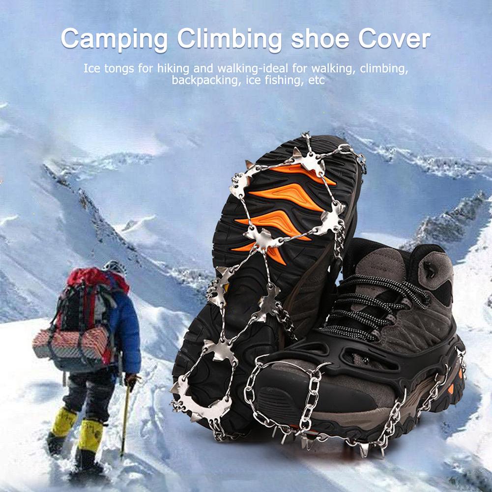 1 Paar Eiskrallen Edelstahl 24 Zähne Bergsteigerkrallen mit Tragetasche Eiskletterausrüstung für Schuhe/Stiefel/Absätze/Sneaker