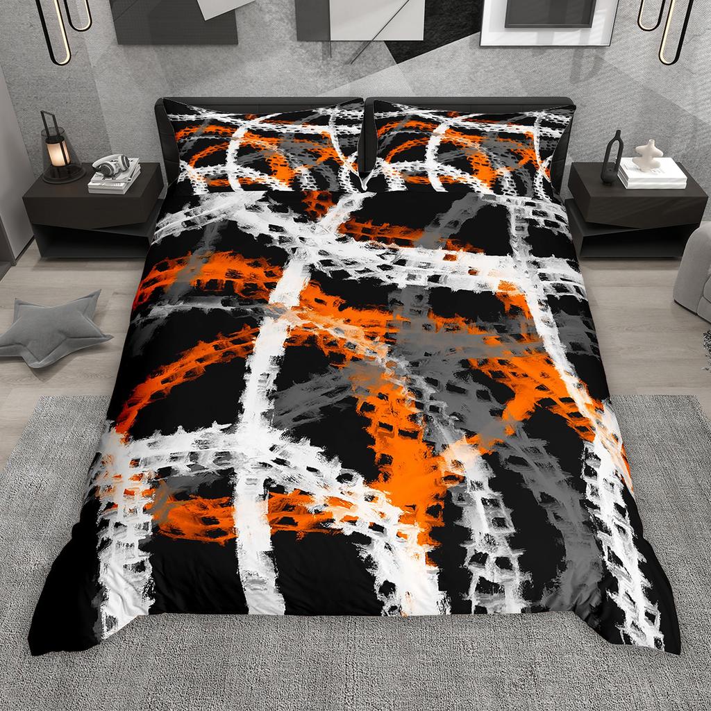 Homewish Geometric Stripes Duvet Cover Set 2Pcs/3Pcs Vintage Oil Painting Bedding Set Aesthetic Brush Strokes Comforter Cover