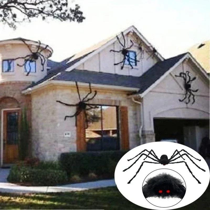 Giant Black Spider Halloween Party Decor for Home 2026 Outdoor Haunted House Ornament Trick or Treat Big Black Spider