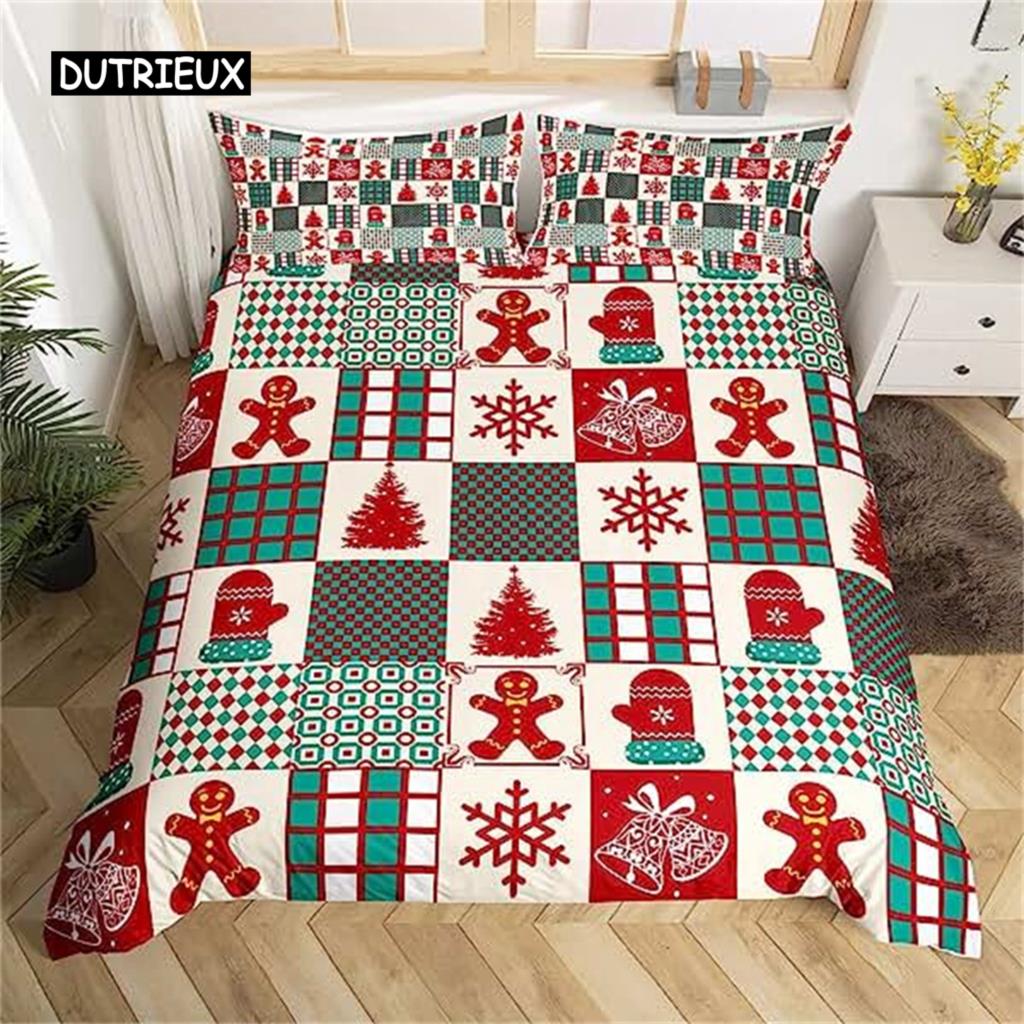 Christmas Duvet Cover Red Bow Pattern Comforter Covers Shams Buff Color Bedding Set Xmas Gift Decorations For Children Women Men