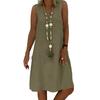 Lady Summer Dress Sleeveless V Neck A-line Solid Color Knee Length Midi Dress Pullover Vest Type Vacation Beach Dress