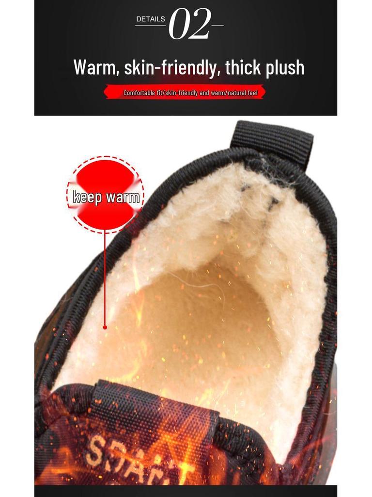 Men's Waterproof Non-Slip Winter Boots: Warm, Velvet, Thick Leather Snow Shoes for Seniors.