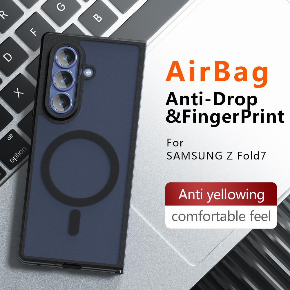 Airbag Drop-proof Phone Case for Samsung Galaxy Z Fold 7 6 5 Fold7 Fold6 Fold5 for Magsafe Transparent Magnetic Back Cover CL007