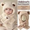 2-6Y Kids Cartoon Bear Hooded Hat and Scarf Combo - Thickened Warm Ear Protection for Skiing, Parties, Outdoor Activities