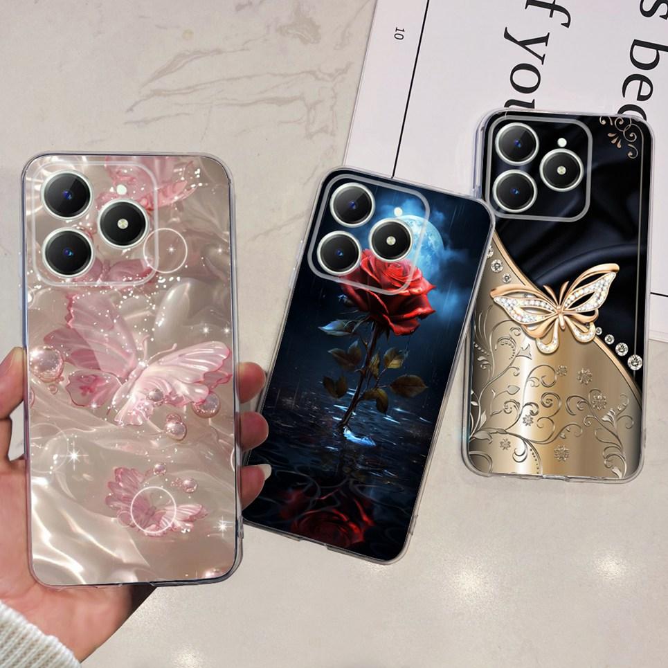 Voor Realme C63 C61 Narzo N61 N63 Hoesje Bloemen Vlinder Dames Mode Achterkant Transparant Zacht Slank Siliconen Bumper Shell