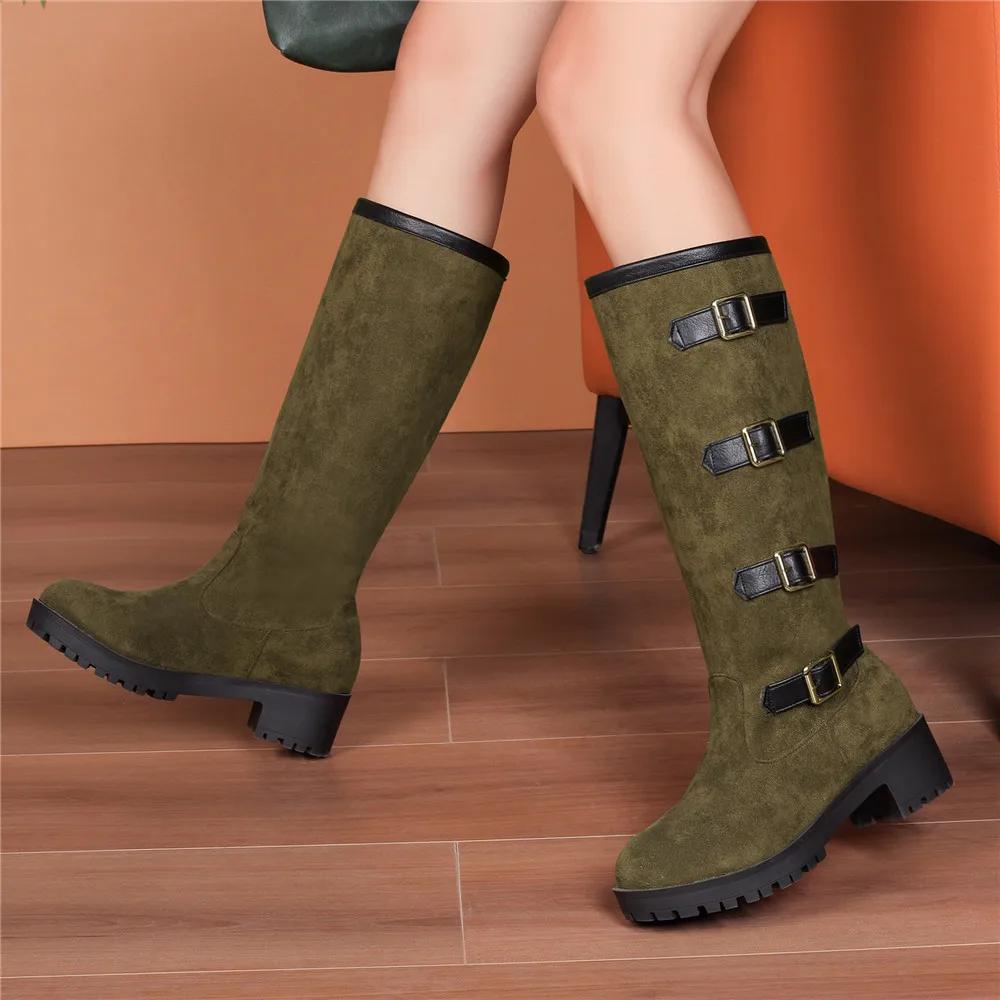 Fashion Women Boots Strap Buckle Knee High Boots Thick Heel Platform Boats Long Autumn Winter Was Thin Jane High Simple Bota Mujer