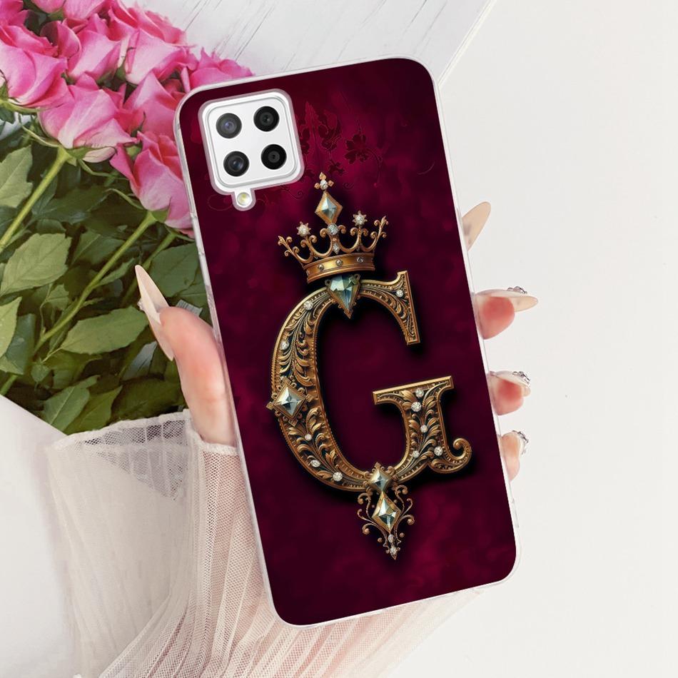 For Samsung Galaxy A22 4G 5G Royal Crown Initial Letter Couple Phone Case For Samsung A22 A225F Soft Silicone TPU Covers Bumpers