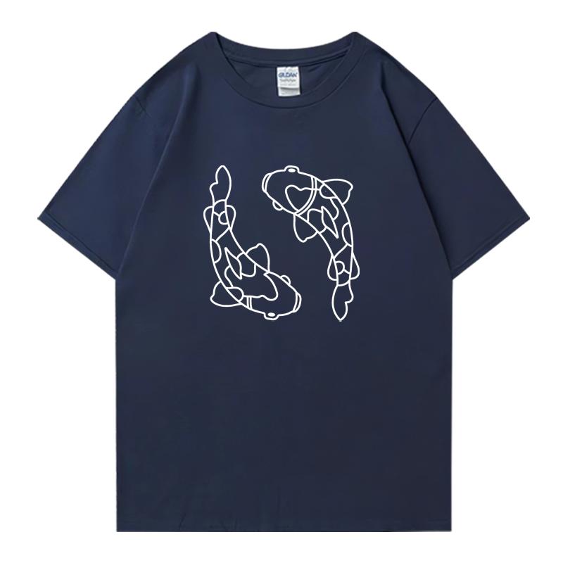 Summer 2026 Minimal Koi Carp Print Oversized Tshirt 100 Cotton Unisex Women Short Sleeve Tee Shirt Unisex Casual Popular Clothing