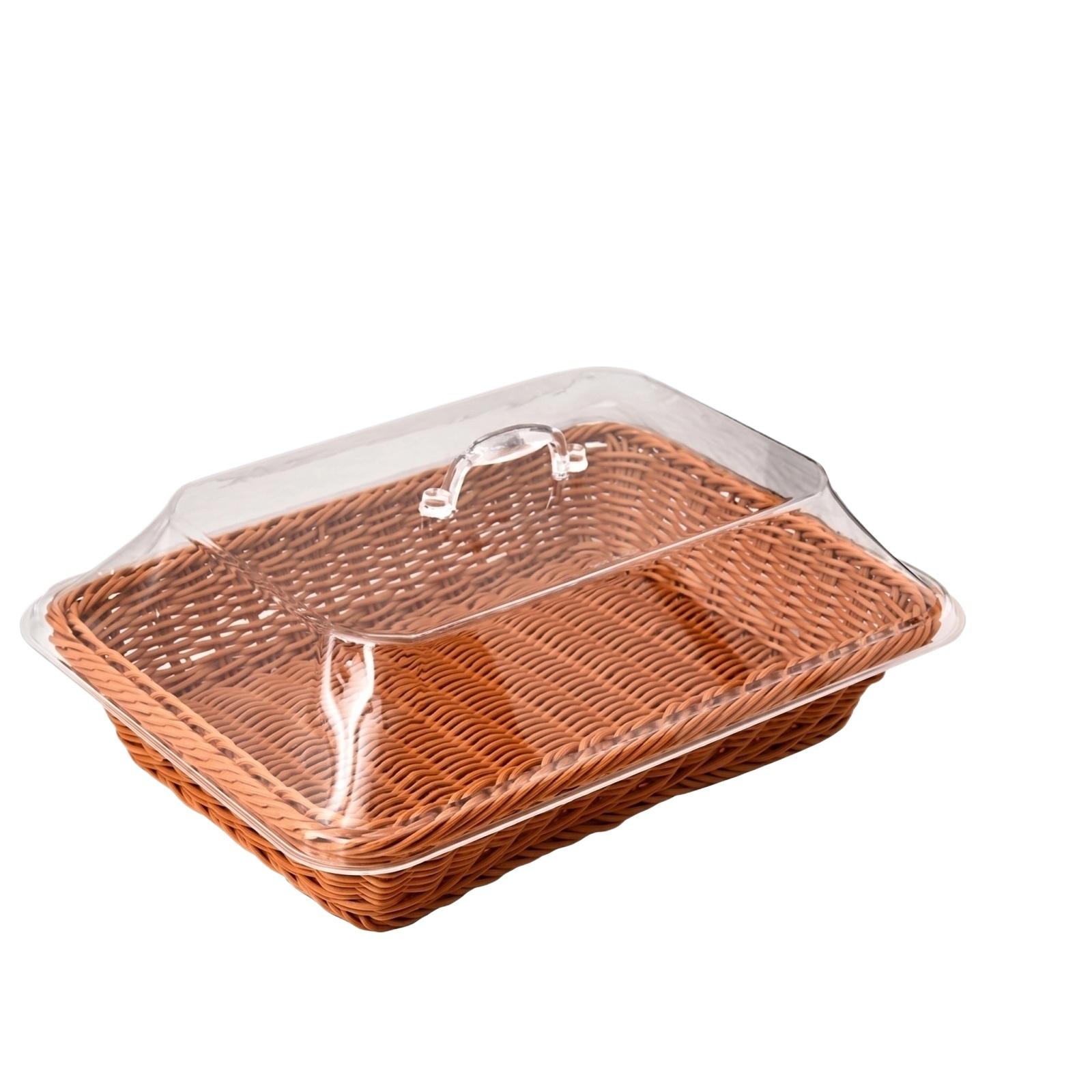 

Rectangular Food Cover Clear Acrylic Hand Woven Rattan For Bread Basket Kitchen Dining Use One Size