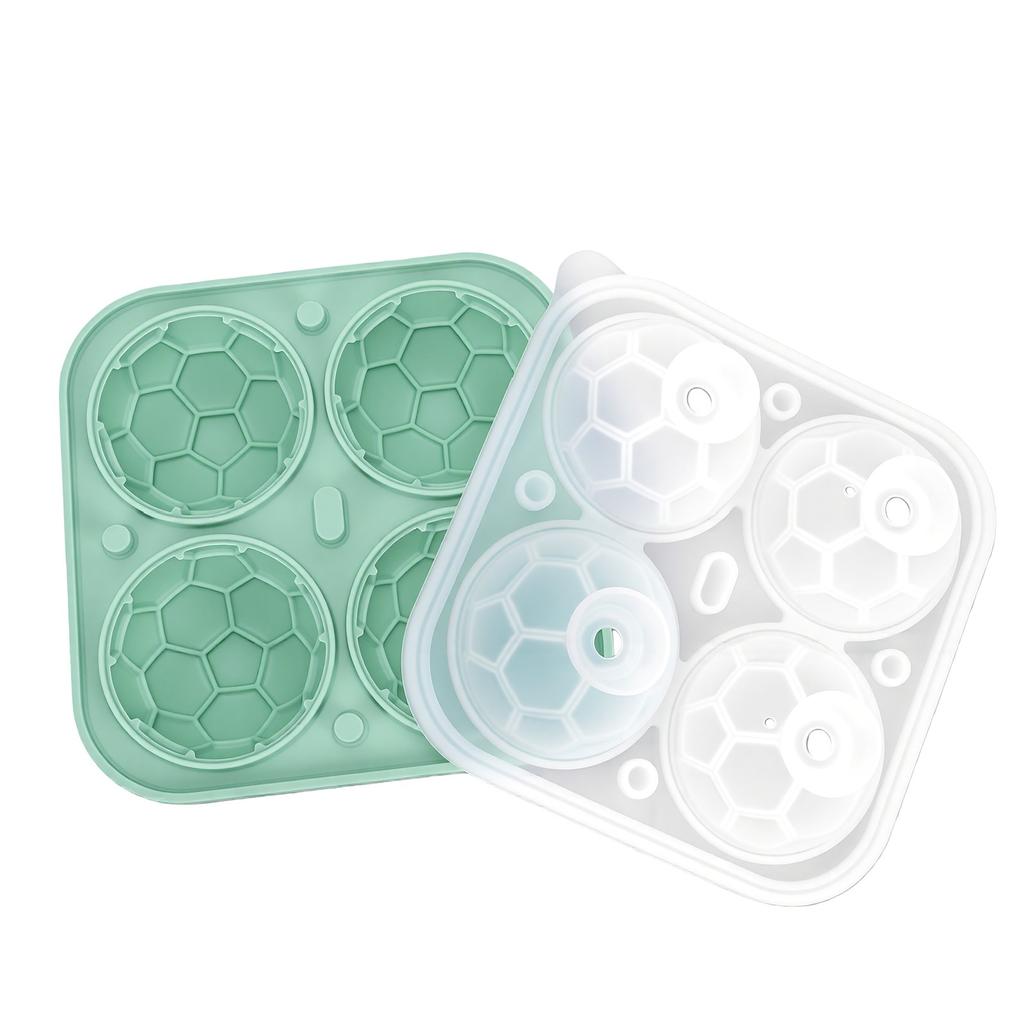Ice Cube Tray Quick Release Food Grade Silicone 4 Cavity Soccer Ice Cube Mould with Lid for Whiskey Cocktails