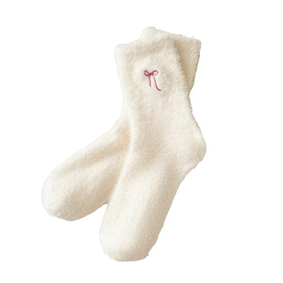 

Жіночі пухнасті шкарпетки Милий вишитий бантик Товсті шкарпетки Пухнасті теплі затишні шкарпетки для дівчат Зимові домашні для дому Відпочинку Сну