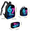 3pcs Neon Lights Number 67 Pattern Backpack Set Lightweight Large Capacity School Bag Travel Bag Shoulder Bag Pencil Bags Gift