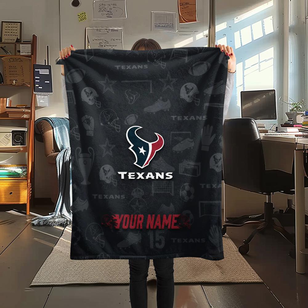 Custom Name Houston Texans Flannel Blanket, High quality Comfortable for All Seasons, Home Decor, Warmth and Comfort