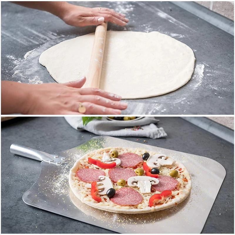 12/14inch Pizza Shovel Metal Non-Stick Pizza Peel with Wood Handle Cake Lifter Transfer Tray for Homemade Baking Pizza Bread