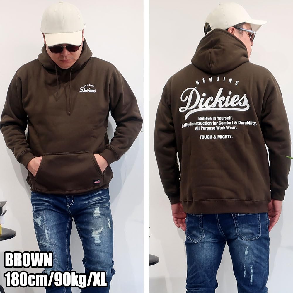 GENUINE Dickies Men's Fleece-Lined Pullover Hoodie with Back Print, Anti-Pilling, and Hoodie, Sizes M, L, and XL, 10001729 (JP, Alphabet, L, BLACK)